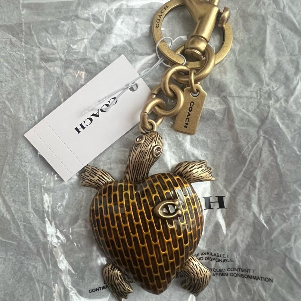 Coach Gold-Tone Turtle Keychain with Brown Enamel Shell